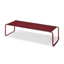 Marcel Breuer Large Laccio Table with a dark red top and a matching red frame