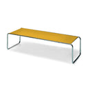 Marcel Breuer Large Laccio Table with a mustard yellow top and a chrome-plated steel frame
