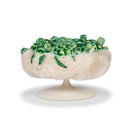 AP Collection Turtle Pouf Round ottoman on a white pedestal base upholstered in white faux fur and topped with multiple