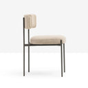 Amelie S M TS Chair by Midj side view with beige upholstered seat and backrest on a dark gray metal frame