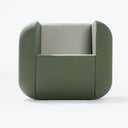 Green textured box with a white interior on a white background