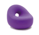 A modern, teardrop-shaped purple lounge chair with a central cutout, shown on a clean white background.