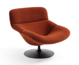 Orange armchair with a black base on a white background