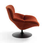 Orange armchair with a black base on a white background