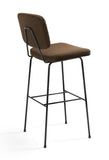 Brown bar stool with black metal frame on a white background
