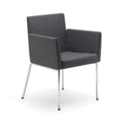 A modern armchair with dark gray textured fabric upholstery and slim chrome legs, shown on a clean white background.