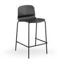 Liu M LG Stool by Midj Black stained wood stool with a rounded seat and back on a black metal frame