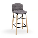 Midj Liu Stool ML TS2 with a gray padded seat and back on light wood legs with black metal crossbars angled