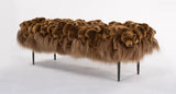 Bench covered with brown teddy bears on a white background
