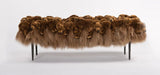 Fur-covered bench with teddy bear heads on a white background