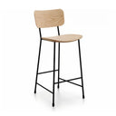 Master M LG Stool by Midj Light wood bar stool with a curved seat and backrest on a black metal frame
