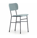 A modern counter stool with a light blue-gray upholstered seat and backrest on a black metal frame, shown against a plain white background.
