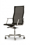 A modern black mesh office chair with a high back, chrome armrests, and a five-star wheeled base, shown on a clean white background.