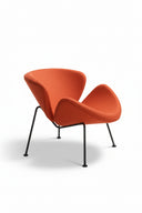 Orange chair with black legs on a white background