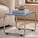 Marcel Breuer Small Laccio blue lacquer tabletop and chrome frame in a digitally staged living room