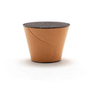 Fasem Electa Side Table by Archirivolto, natural full-grain leather with Emperador marble, official Fasem product photograph