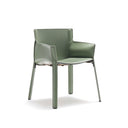Fasem P90 leather dining armchair in green leather with matching frame, neutral white studio background