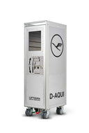 A tall white Lufthansa mobile temperature unit on wheels, featuring the Lufthansa logo and 'D-AQUI' text on a clean white background.