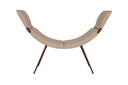 Clop Lounge Chair by Luxy, sculptural taupe upholstered curved seat with painted four-leg steel base, front studio view