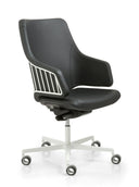 Italia Steel Management Chair by Luxy with dark upholstery and white five-star base