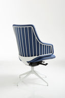 Italia IT10 Steel Chair by Luxy, blue upholstery and exposed metal rod backrest structure