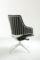 Italia IT10 by Luxy, black upholstered backrest with exposed steel rod framework and white four-star base