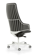 Italia IT2 by Luxy, black upholstered high-back office chair with white five-star caster base