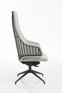 Italia IT5 Steel Executive Chair by Luxy, white upholstered high-back shell and visible steel rod structure, side view