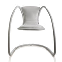 Timeless lounge chair by Luxy, white upholstered seat with continuous white tubular steel cantilever base, front view