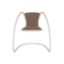 Luxy Timeless TS1 chair, front view of textured brown upholstered seat and white continuous-loop metal frame