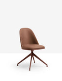 Midj Lea S GX TS/L armless swivel side chair with brown upholstered seat and four-spoke metal base