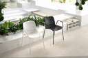 Midj Liu P M LG dining armchairs in white and charcoal bentwood with black metal legs in a bright interior