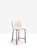 Midj Mys M TS upholstered kitchen stool in textured cream fabric with burgundy metal frame and metal footrest