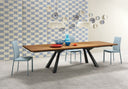 Midj Nuvola SA M CU hide-leather dining chairs with blue lacquered metal legs around a modern wooden dining table