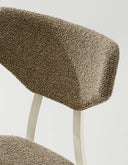 Detailed close-up of Midj Tosca M TS bar stool back with textured bouclé upholstery and light metal frame