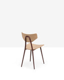 Rear three-quarter view of Midj Tosca S M LG side chair showing ash wood seat, curved wood backrest, and slim metal legs