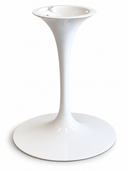 A modern white tulip pedestal table base with a wide circular flared top, slim central stem, and round pedestal base, shown on a plain white background.