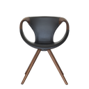 Up Chair 917 11 by Tonon with a black leather seat and dark wood arms and legs viewed from the front
